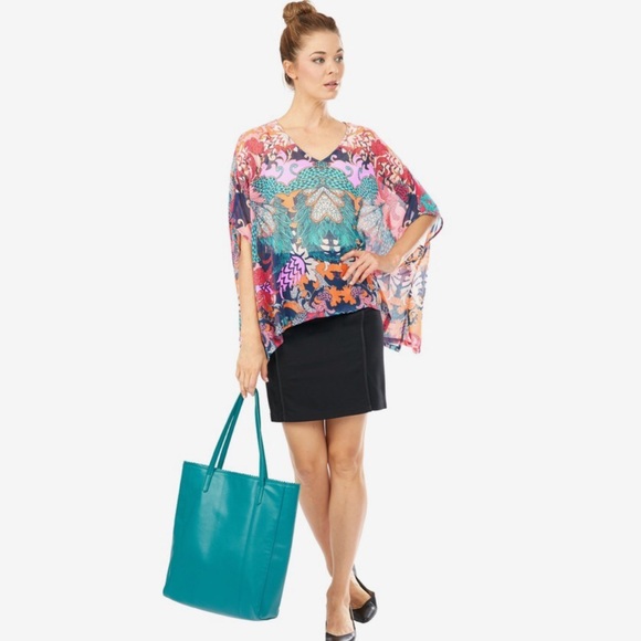 Octavia bright printed sheer poncho - Picture 4 of 7